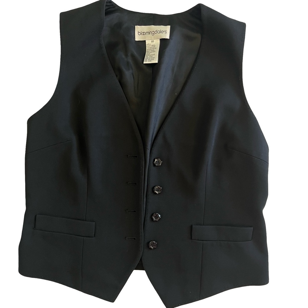 Bloomingdale's Black V Neck Blazer And Pant Set Size 6P